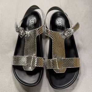 Franco Sarto Metallic Silver Snake-Embossed Bellamy Sandals